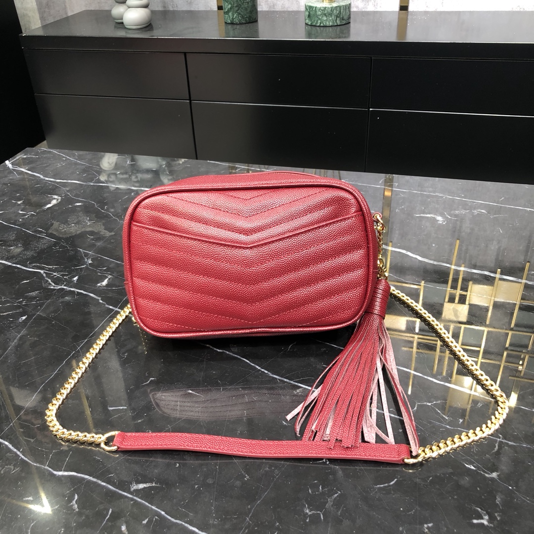 Saint Laurent Mini LOU Camera Quilted Calfskin Shoulder Bag Handbag Red 748849 Gold